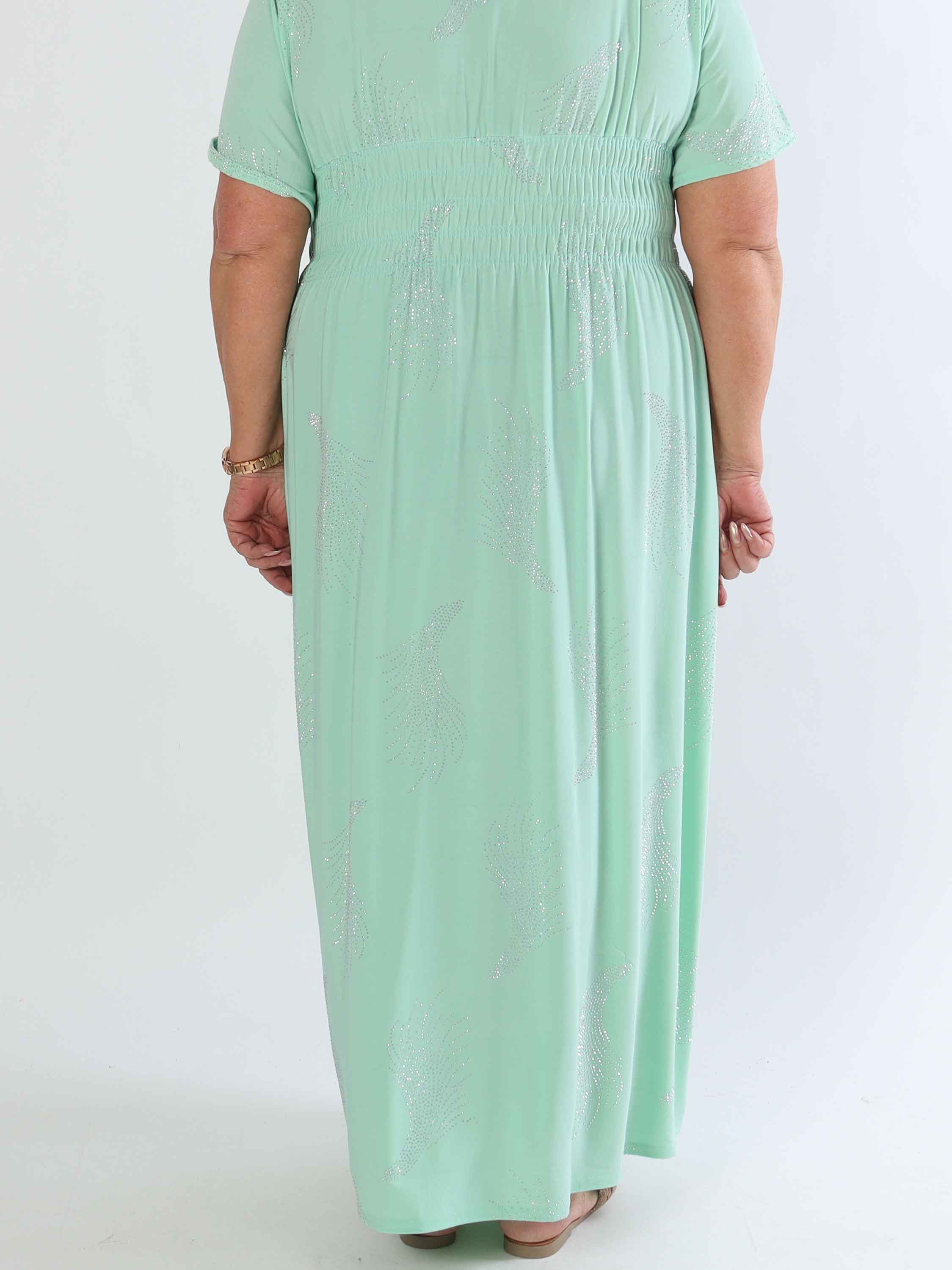 Pams Leaf Crystal - Lang elastisk plus size kjole med mønster af similisten